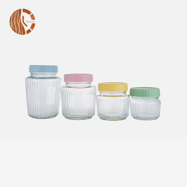 Vertical Striped Storage Jars with Colorful Lids
